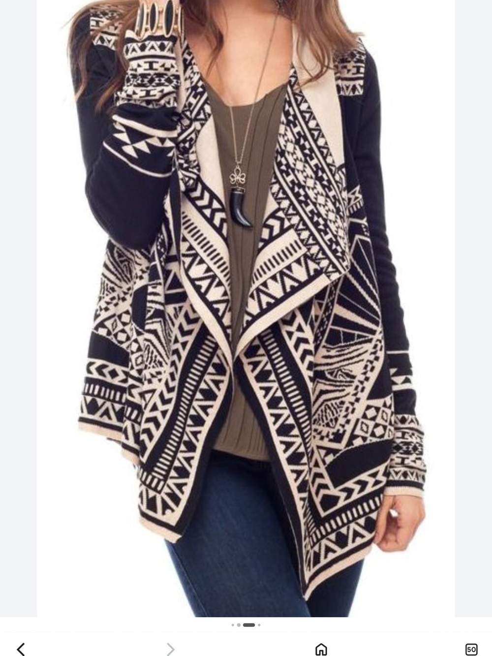 Flying Tomato Black Cream Aztec Women's Sweater Cardigan large distressed elbows